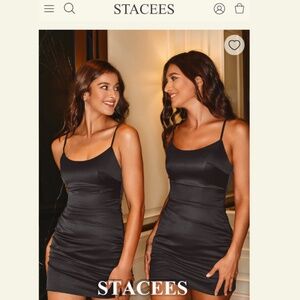 Stacees Black Satin Mini Dress – Size US 2, New with Tags (Perfect for Wedding G
